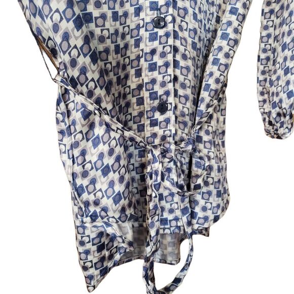 Dressbarn Button Blouse Geometric Collared Tie Belt - Picture 7 of 8